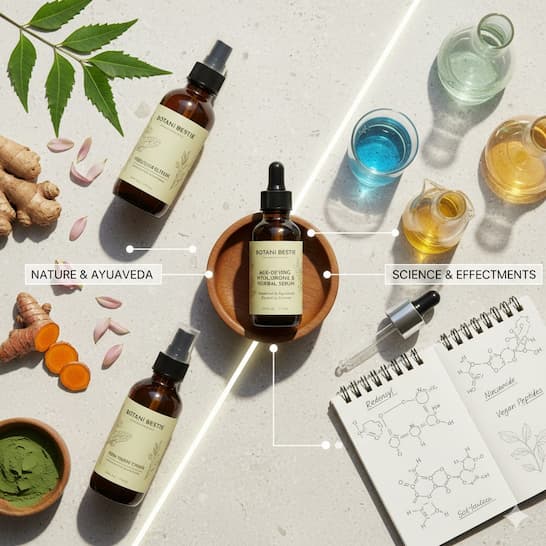 Botani Bestie herbal products showing sustainable natural luxury and high-quality ingredients.